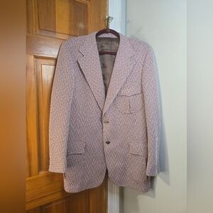 Vintage Men's John Roberts Hand Tailored Patterned Blazer Red And White Tweed